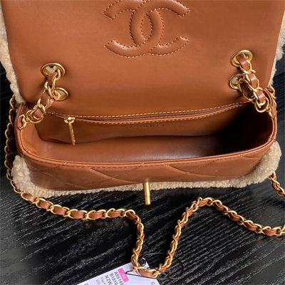 Chanel Flap Bag Shearling Lambskin & Gold-Tone Metal Beige/Brown AS5149