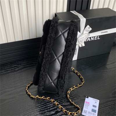 Chanel Flap Bag Shearling Lambskin & Gold-Tone Metal Black AS5149