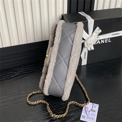 Chanel Flap Bag Shearling Lambskin & Gold-Tone Metal Grey AS5149