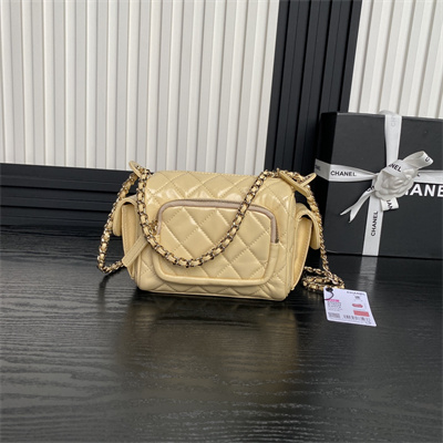 Chanel Small Camera Case Shiny Crumpled Lambskin & Gold-Tone Metal Beige AS5220