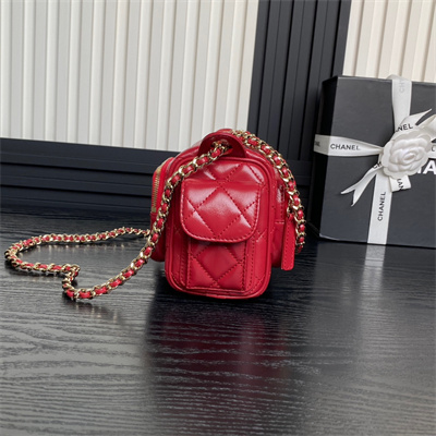 Chanel Small Camera Case Shiny Crumpled Lambskin & Gold-Tone Metal Red AS5220