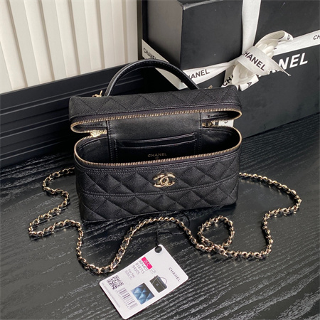 Chanel Long Vanity with chain Grained Calfskin & Gold-Tone Metal Black AP4407