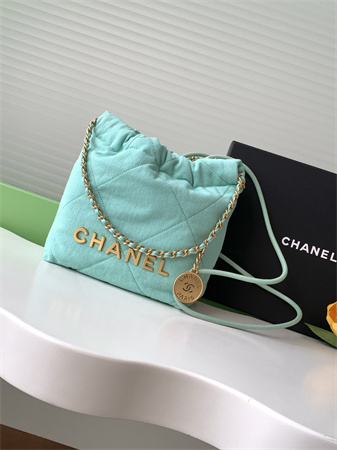 Chanel 22 Mini Handbag Canvas and Gold Tone Metal Green AS3980