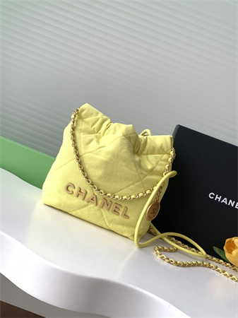 Chanel 22 Mini Handbag Canvas and Gold Tone Metal Yellow AS3980