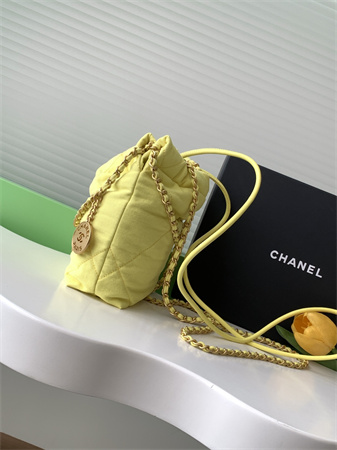Chanel 22 Mini Handbag Canvas and Gold Tone Metal Yellow AS3980