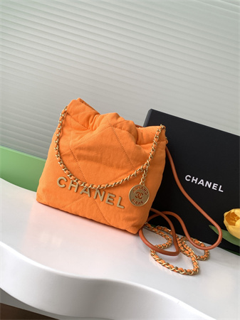 Chanel 22 Mini Handbag Canvas and Gold Tone Metal Orange AS3980