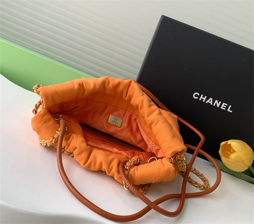 Chanel 22 Mini Handbag Canvas and Gold Tone Metal Orange AS3980