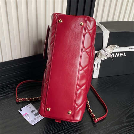 Cha.nel 24A Bowling Bag Shiny Calfskin Gold-Tone Metal Red AS4933