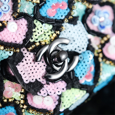 Cha.nel 24A Mini Flap Bag Sequins & Gold-Tone Metal Black