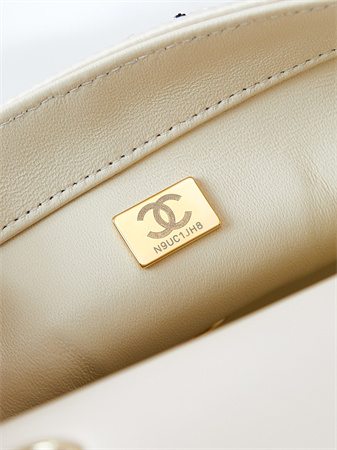 Cha.nel Evening Bag Sequins & Gold-Tone Metal  White & Silver AS4298