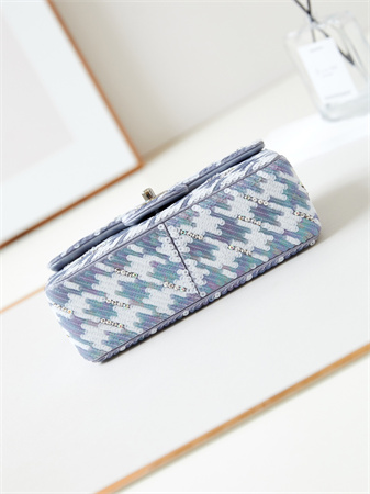 Cha.nel Mini Classic Handbag Sequins and Silver Tone Metal Grey,White &Gold A69900