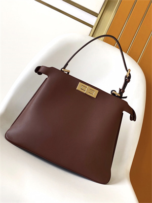 Fen.di Peekaboo Soft Medium Leather Bag Burgundy