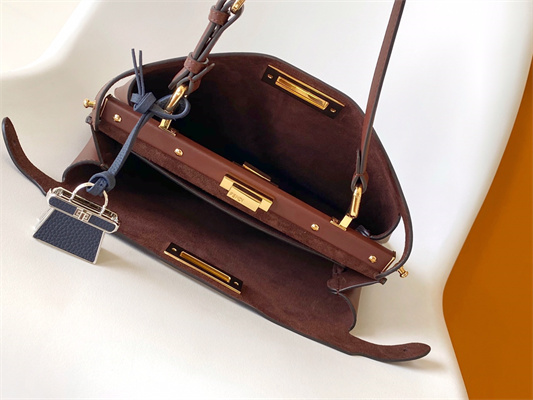 Fen.di Peekaboo Soft Medium Leather Bag Burgundy