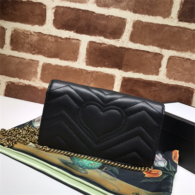 Gu.cci GG Marmont  Chain Wallet Black Leather 488426