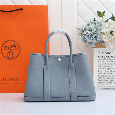 Hermes Garden Party 30/36CM Calfskin Leather Bleu Lin