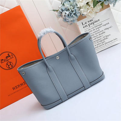Hermes Garden Party 30/36CM Calfskin Leather Bleu Lin