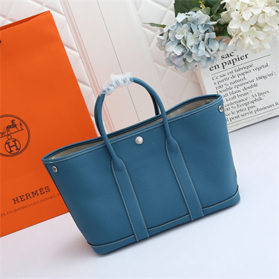 Hermes Garden Party 30/36CM Calfskin Leather Bley Jean
