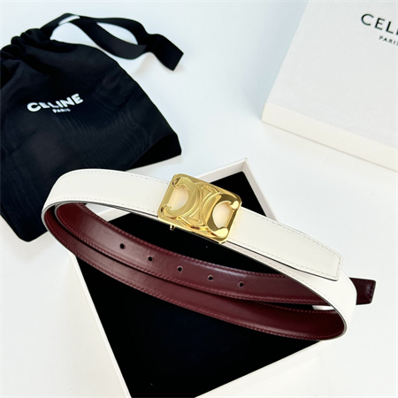 Celine MEDIUM REVERSIBLE FRAMED TRIOMPHE BELT 25MM in TAURILLON AND NATURAL CALFSKIN Burgundy/White