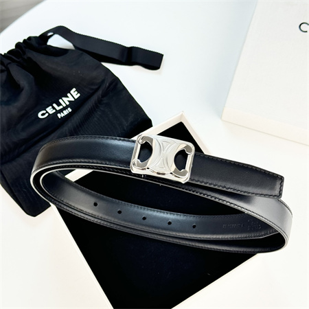 Celine MEDIUM REVERSIBLE FRAMED TRIOMPHE BELT 25MM in TAURILLON AND NATURAL CALFSKIN Black