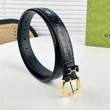 Gucci Belts In Crocodile Embossed Calfskin 30MM Gold/Silver Hardware Black Color