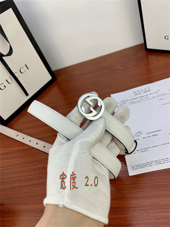 Gucci Belts In White Calfskin 20MM Gold/Silver Hardware