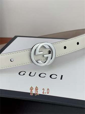 Gucci Belts In White Calfskin 20MM Gold/Silver Hardware