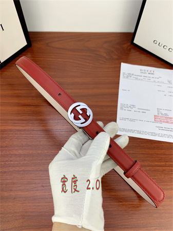 Gucci Belts In Red Calfskin 20MM Gold/Silver Hardware