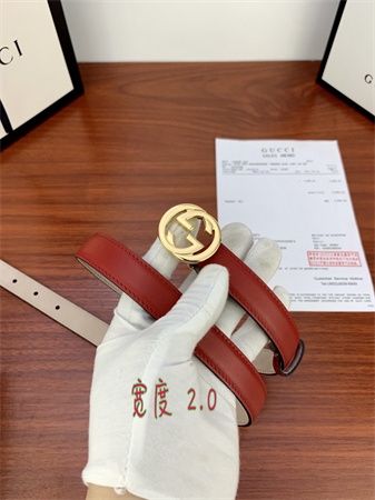 Gucci Belts In Red Calfskin 20MM Gold/Silver Hardware