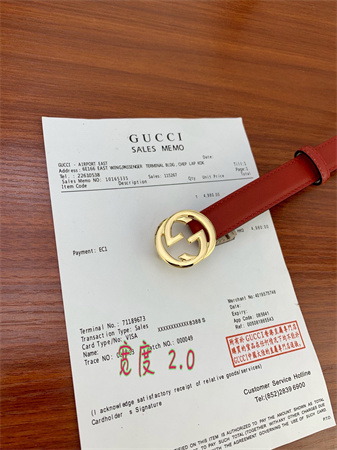 Gucci Belts In Red Calfskin 20MM Gold/Silver Hardware