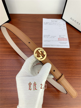 Gucci Belts In Brown Calfskin 20MM Gold/Silver Hardware