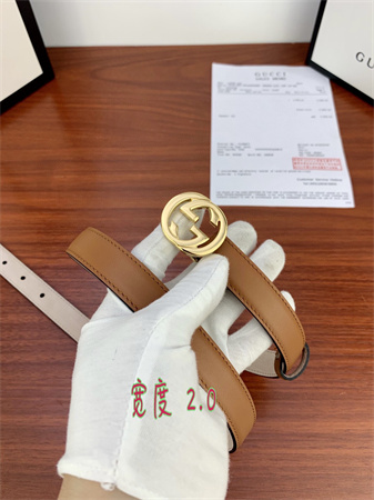 Gucci Belts In Brown Calfskin 20MM Gold/Silver Hardware