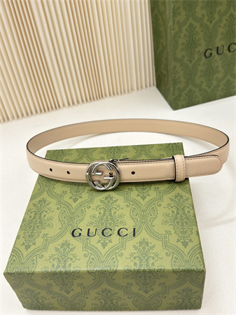 Gucci Belts In Calfskin 25MM Silver Hardware Beige