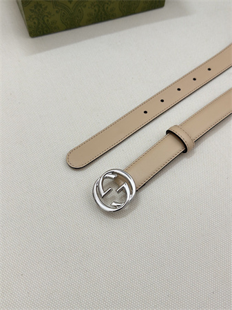 Gucci Belts In Calfskin 25MM Silver Hardware Beige