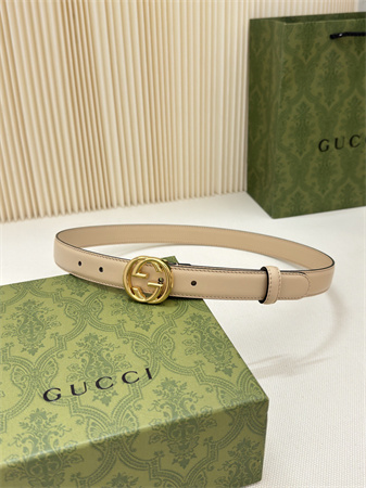 Gucci Belts In Calfskin 25MM Gold Hardware Beige