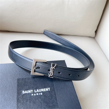 YSL Belts In Leather 30MM Silver Hardware Black