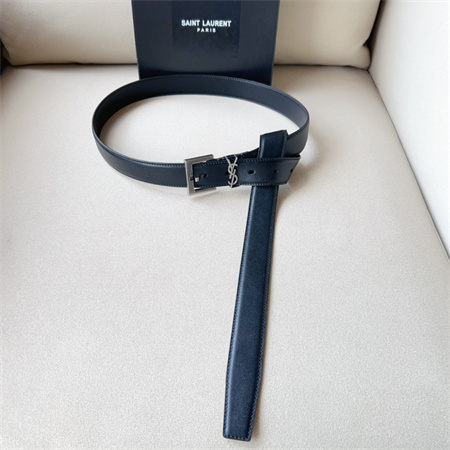 YSL Belts In Leather 30MM Silver Hardware Black