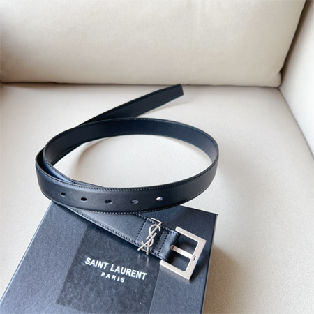 YSL Belts In Leather 30MM Silver Hardware Black