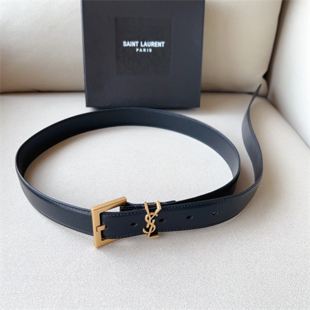 YSL Belts In Leather 30MM Gold Hardware Black