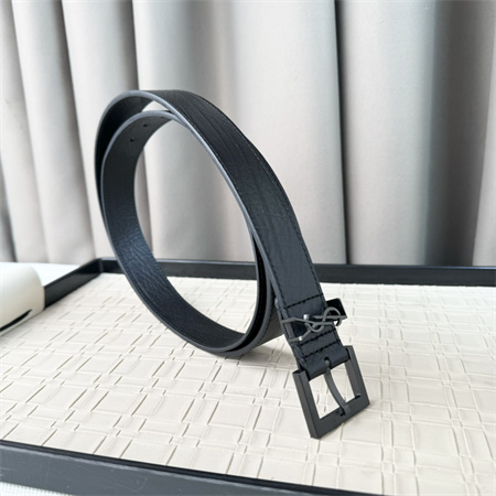 YSL Belts In Grained Leather 30MM Black Hardware Black