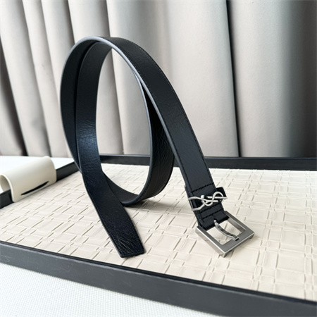 YSL Belts In Grained Leather 30MM Silver Hardware Black