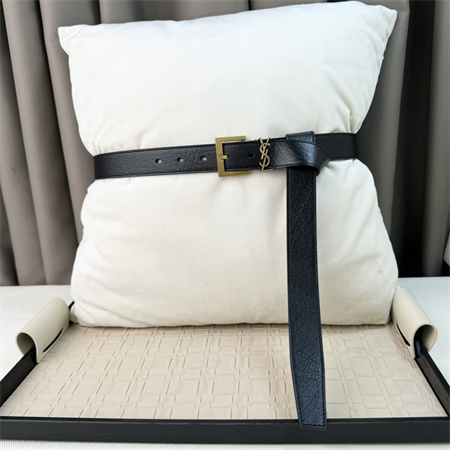 YSL Belts In Grained Leather 30MM Gold Hardware Black