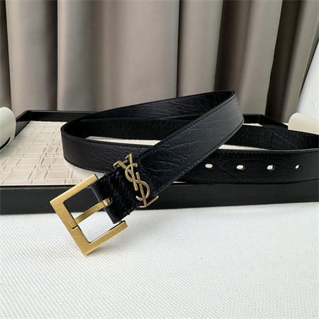 YSL Belts In Grained Leather 30MM Gold Hardware Black