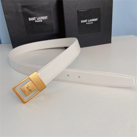 YSL Belts In Leather 30MM Gold Hardware White