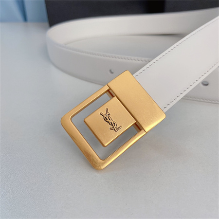 YSL Belts In Leather 30MM Gold Hardware White