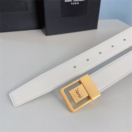 YSL Belts In Leather 30MM Gold Hardware White