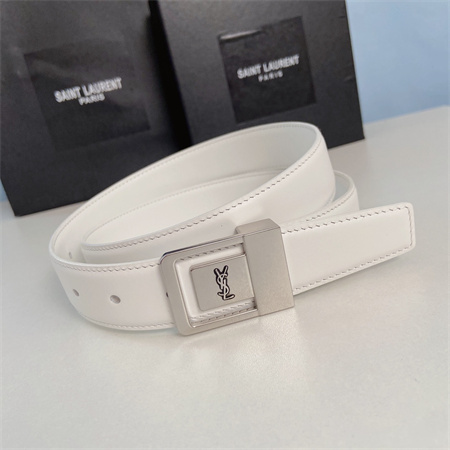 YSL Belts In Leather 30MM Silver Hardware White