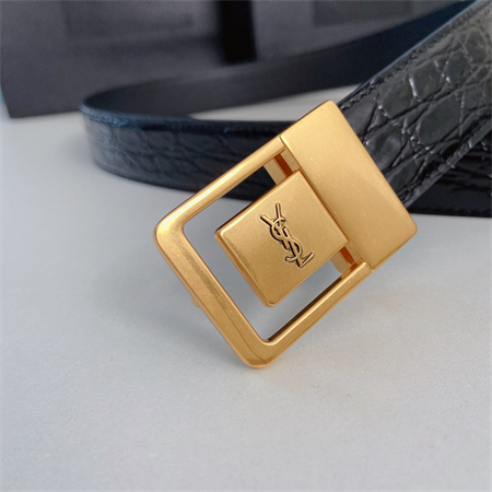 YSL Belts In Crocodile Embossed Leather 30MM Gold Hardware Black