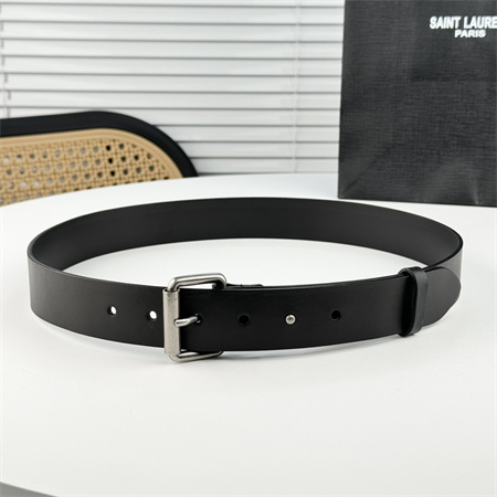 YSL Belts In Leather 35MM Silver Hardware Black