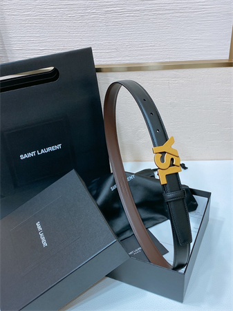 YSL Belts In Leather 24MM Aged Gold Hardware Black