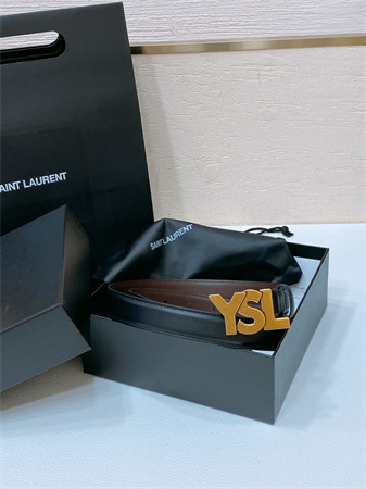 YSL Belts In Leather 24MM Aged Gold Hardware Black
